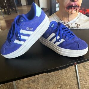 adidas Blue and White Suede Platform Sneakers